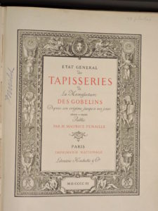 Fenaille Etat General des Tapisseries de la Manufacture Des Gobelins. Title Page